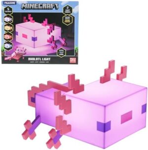 Paladone Minecraft Axolotl Light, Five Color Modes, Minecraft Lamp to Decorate Your Gaming Desk or Night Stand