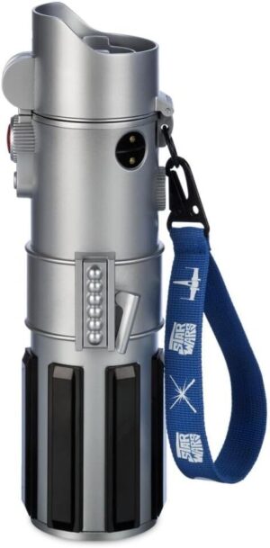 51JfqttDTnL._AC_SX679_ DISNEY STORE Official Star Wars Lightsaber Water Bottle with Sound & Light Effects, Translucent Blue Sleeve, Red Button Pop Top, Silicone Flange, Wrist Strap, Hand Wash - Holds 12.7 oz - Light Side
