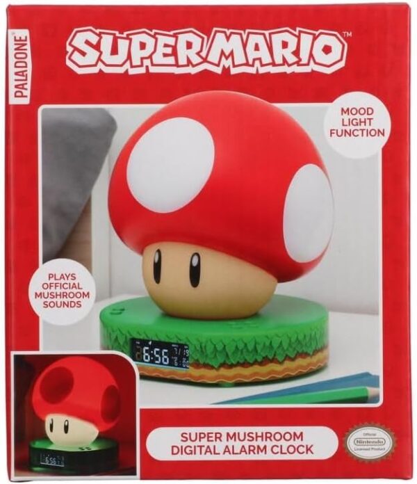 Paladone Super Mario Bros - Reloj despertador digital de hongos con sonido de juego encendido y brillo de luz nocturna, lámpara Nintendo con licencia para dormitorio infantil y mesita de noche - Image 4